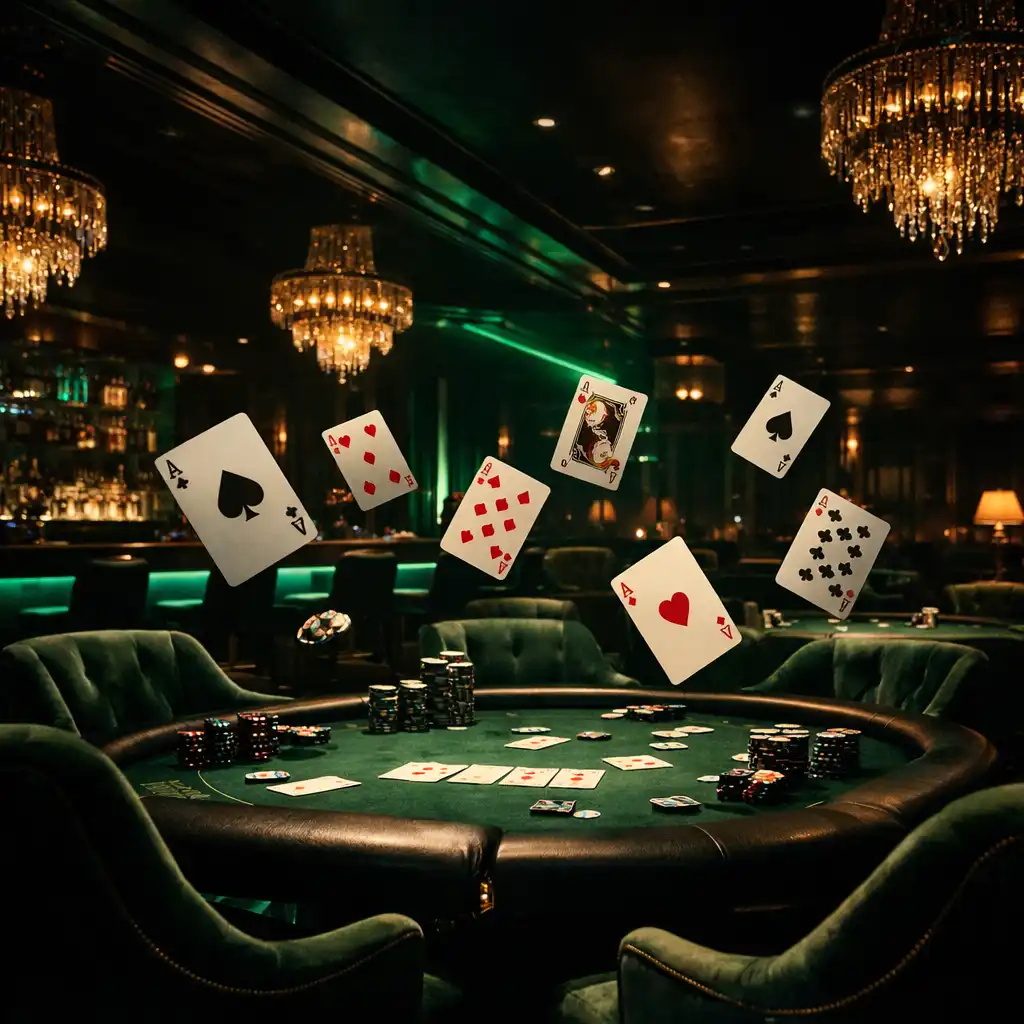 Luksusowy stół VIP podczas wieczoru casino z gośćmi przy pokerze